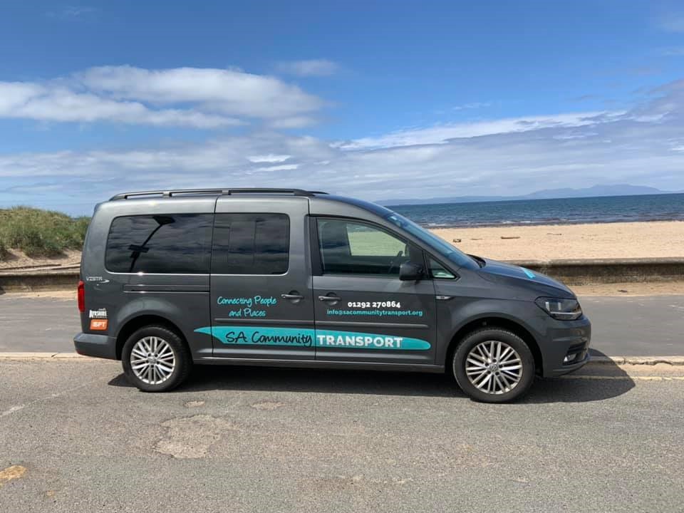 South Ayrshire Community Transports SACT7 VW Vista sits at the beach front in Ayr